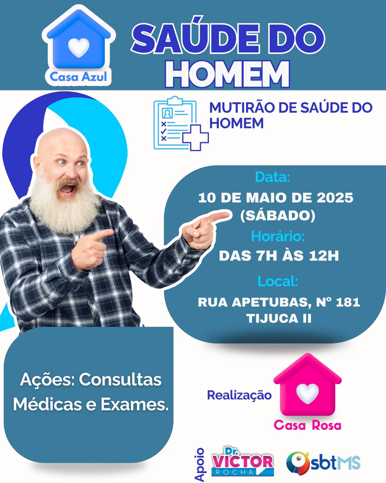Casa Rosa promove mutirão da Saúde do Homem com atendimentos gratuitos no bairro Tijuca II