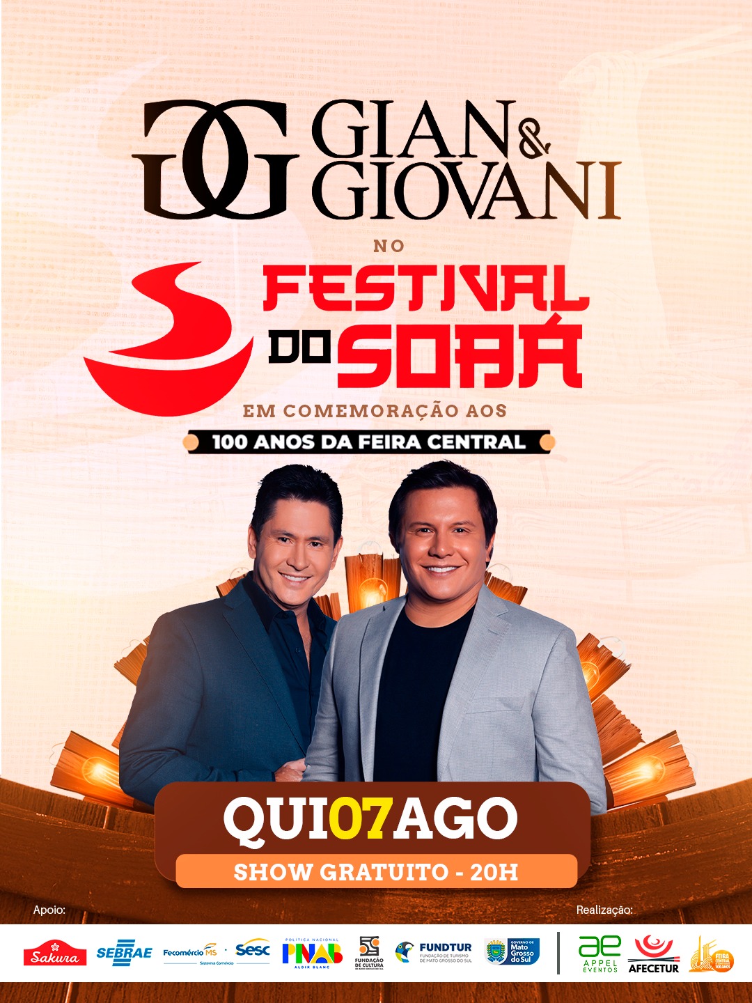 GIAN E GIOVANI SE APRESENTAM NO DIA 7 DE AGOSTO NO  FESTIVAL DO SOBÁ 2025
