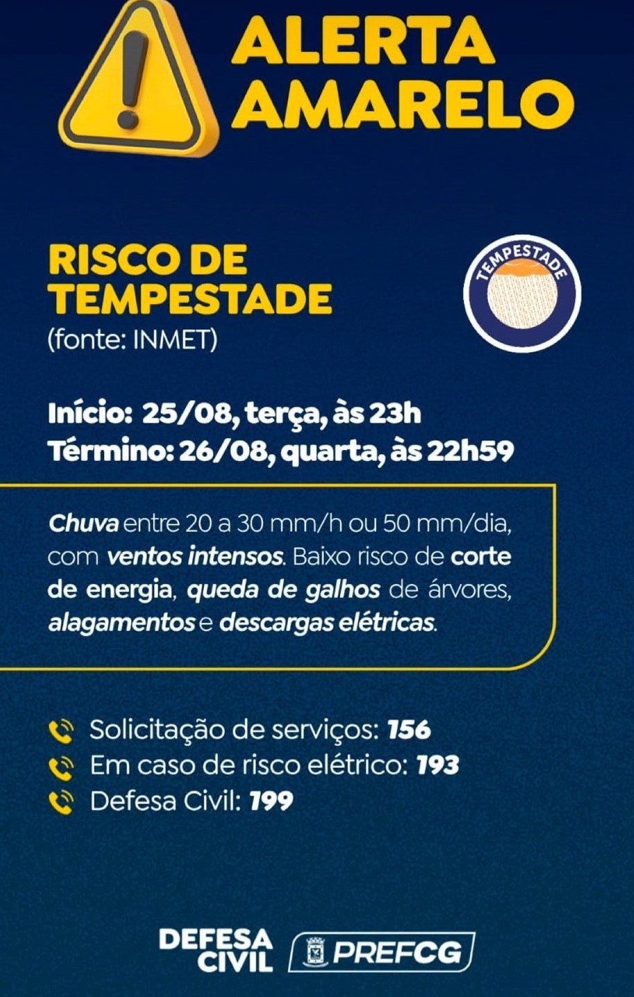 Alerta amarelo prevê tempestade em Campo Grande